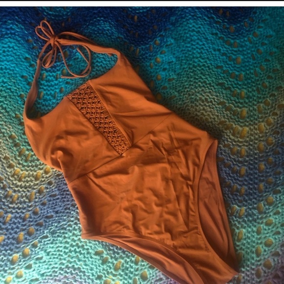 Aerie Brown One-Piece Halter Swimsuit with Lattice Detail - Picture 9 of 10
